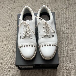 G/FORE Women’s White Leather Lace-Up GOLF SHOES with Stud Toe Trim
